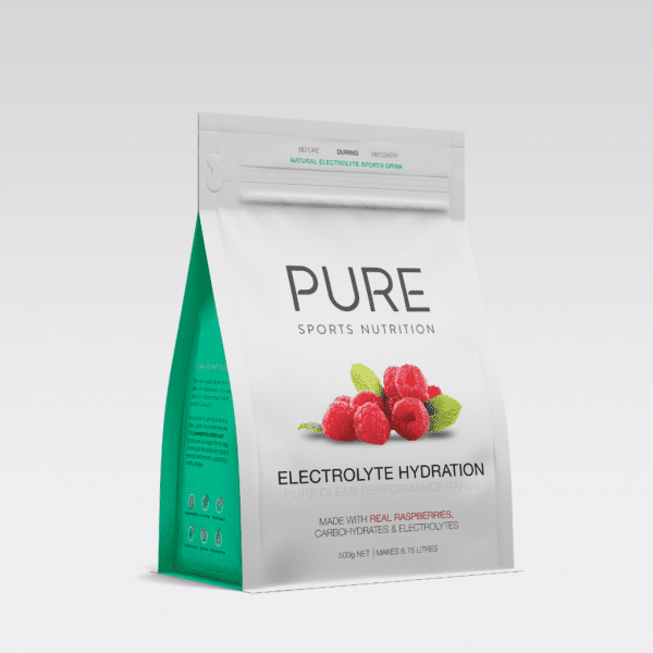 Pure Electrolyte Hydration 500g Pouch (5 Flavours) | PURE_Electrolyte_Hydration_500g_-_grey_background_-_single_raspberry_pouch_1024x1024