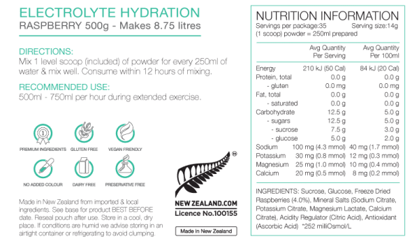 Pure Electrolyte Hydration 500g Pouch (5 Flavours) | Pure_NIP_electrolyte500gRaspberry_1024x1024