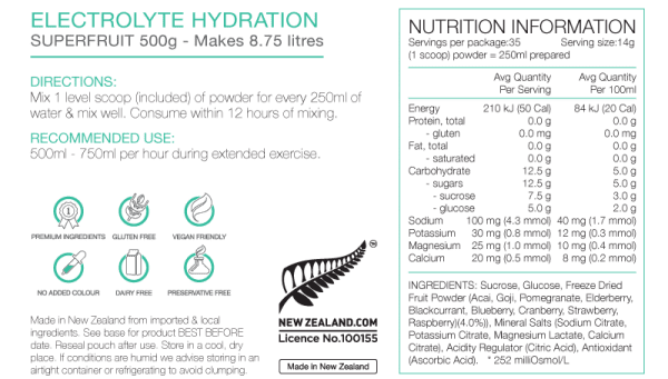 Pure Electrolyte Hydration 500g Pouch (5 Flavours) | Pure_NIP_electrolyte500gSuperfruit_1024x1024