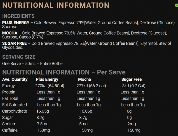 Fixx Nutrition Cold Brew Coffee Shot 50ml | Nutrition