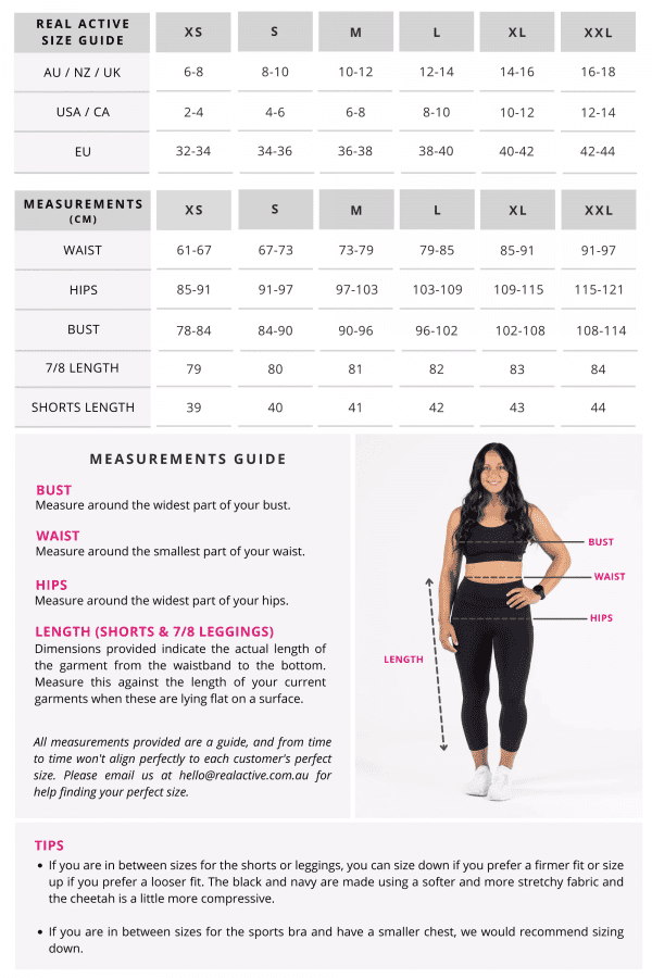 Real Active 7/8 Leggings (Black, Navy, Cheetah) | Real-Active-Size-Guide_fd516182-16f7-44c2-8f73-bbe0ddfe4a26